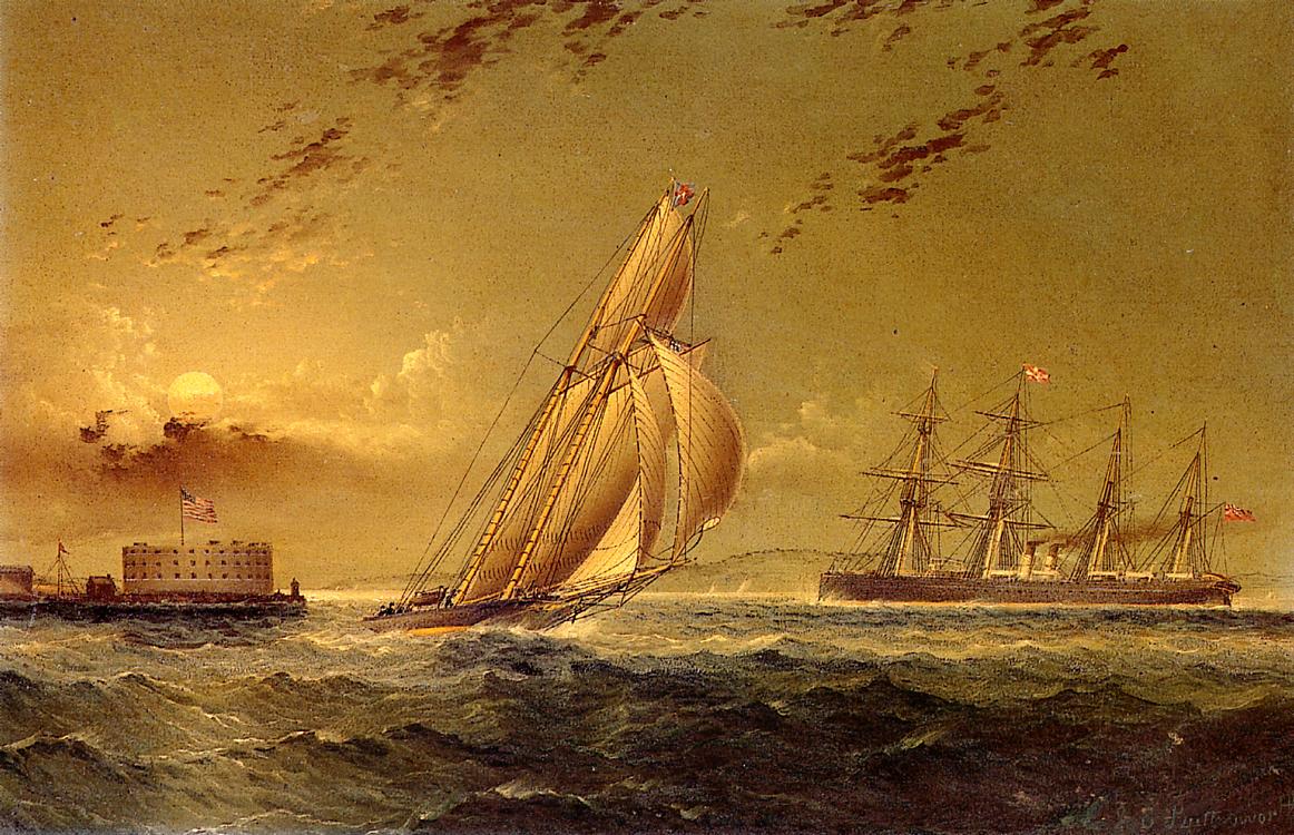 English Steamer off Staten Island, vintage artwork by James E. Buttersworth, A3 (16x12") Poster Print