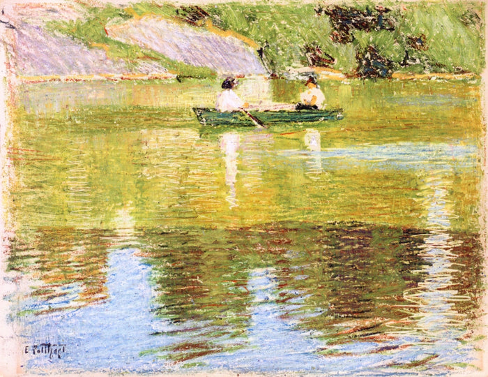 Boating in Central Park, vintage artwork by Edward Henry Potthast, 12x8