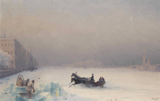Alexander II on the Frozen Neva River, vintage artwork by Ivan Constantinovich Aivazovsky, A3 (16x12") Poster Print