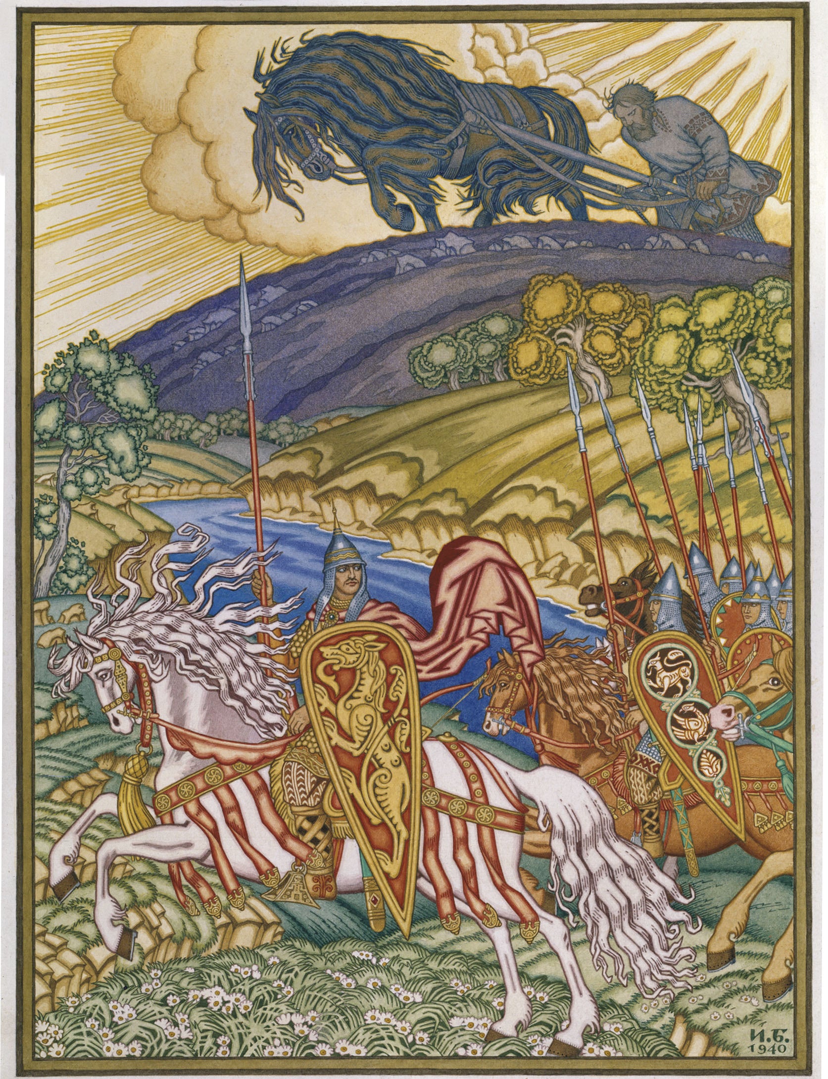 Volga and Mikula, vintage artwork by Ivan Yakovlevich Bilibin, 12x8" (A4) Poster