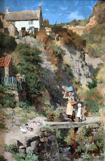 Crossing The Bridge, vintage artwork by Charles Haigh Wood, 12x8" (A4) Poster