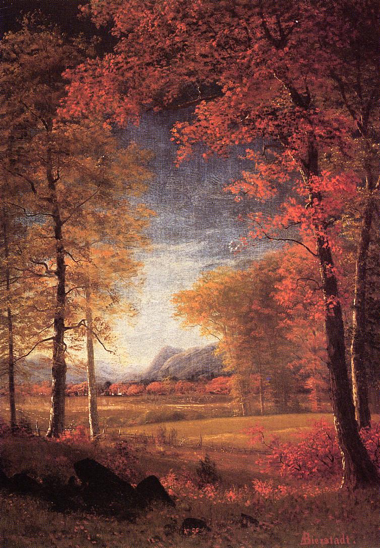 Autumn in  America, Oneida County, New York, vintage artwork by Albert Bierstadt, 12x8" (A4) Poster