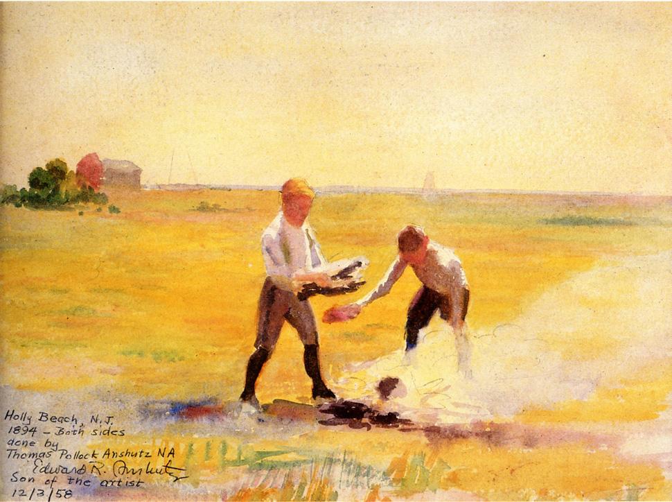 Boys by  a Fire, vintage artwork by Thomas P. Anshutz, 12x8" (A4) Poster