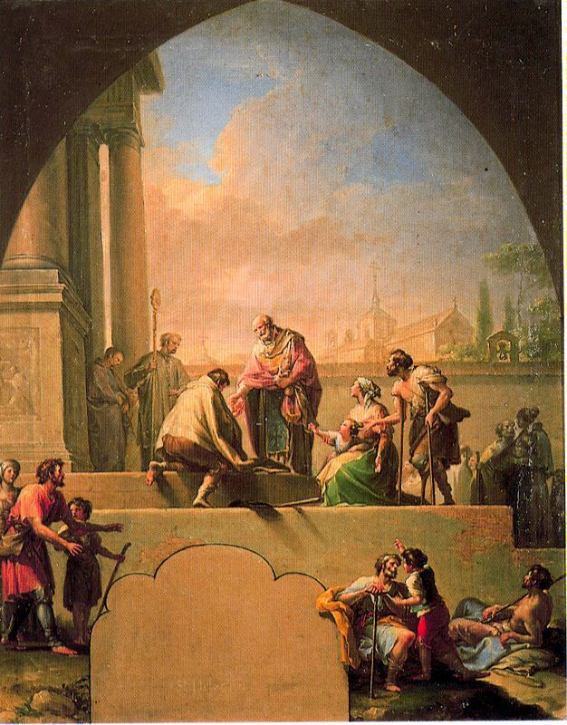 Charity of Saint Elladius of Toledo, vintage artwork by Francisco Bayeu y Subias, 12x8" (A4) Poster