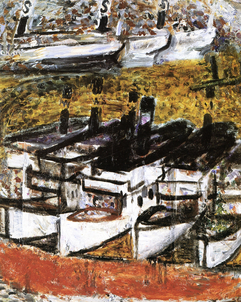 Boats, Nybro Harbor, vintage artwork by Nils Dardel, 12x8" (A4) Poster