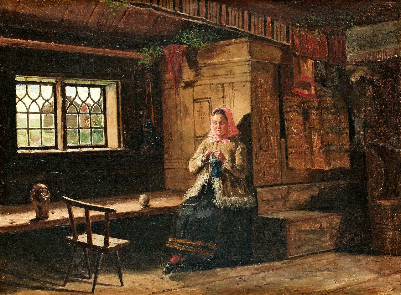 Woman Knitting in an Interior, vintage artwork by Ernst Josephson, 12x8" (A4) Poster