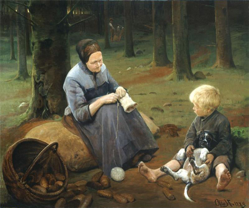Grandmother's Story, vintage artwork by Carl Otto Haslund, 12x8" (A4) Poster