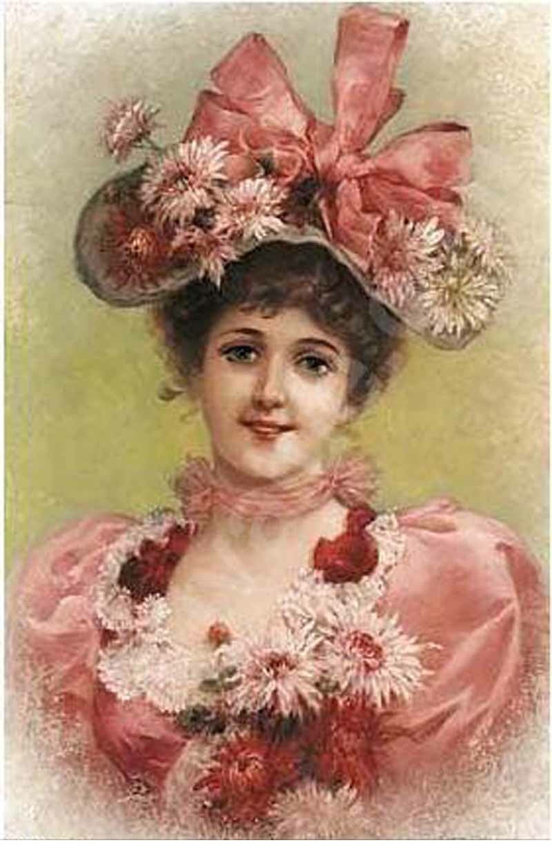 Elegant Lady with Pink Ribbons by Emile Eisman-Semenowsky,A3(16x12")Poster