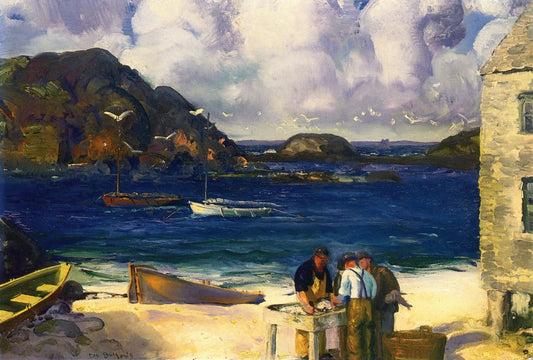 Fishing Harbor, Monhegan Island, vintage artwork by George Wesley Bellows, 12x8" (A4) Poster