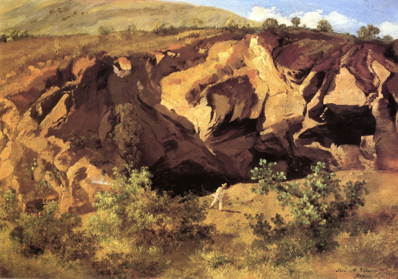 Cantera del cerro de los Gachupines o Atzacoalco, vintage artwork by Jose María Velasco, 12x8" (A4) Poster
