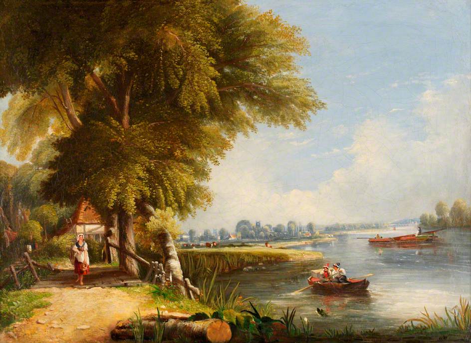 River Thames (possibly near Richmond), vintage artwork by British School 19th Century - Unknown, A3 (16x12") Poster Print