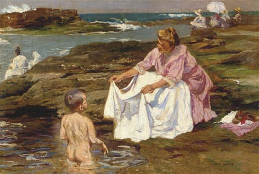 Madre y niÃ±o, vintage artwork by Julio Vila y Prades, 12x8" (A4) Poster