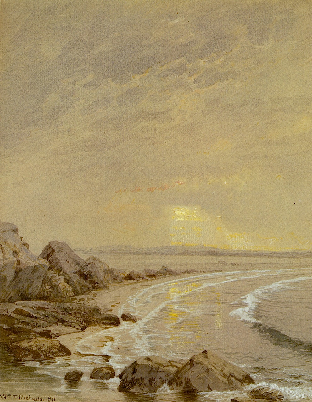 Breaking Sun, Rhode Island Coast, vintage artwork by William Trost Richards, 12x8" (A4) Poster