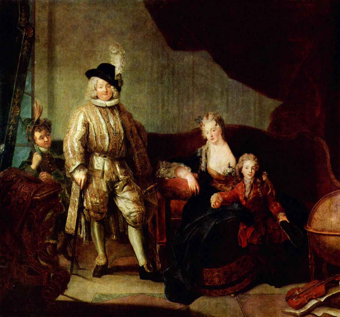 Portrait of the Baron von Erlach's Family, vintage artwork by Antoine Pesne, 12x8" (A4) Poster
