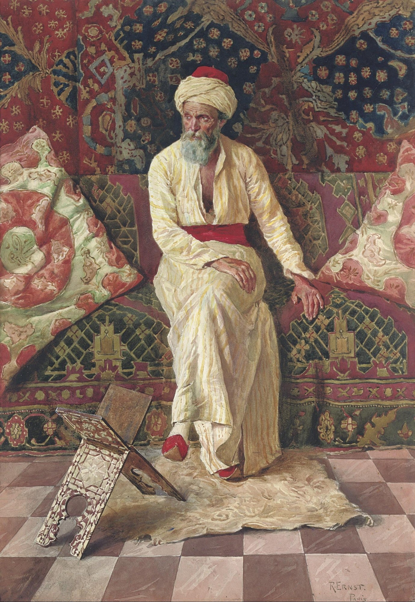 An Older Oriental in Contemplation by Rudolf Ernst,A3(16x12")Poster