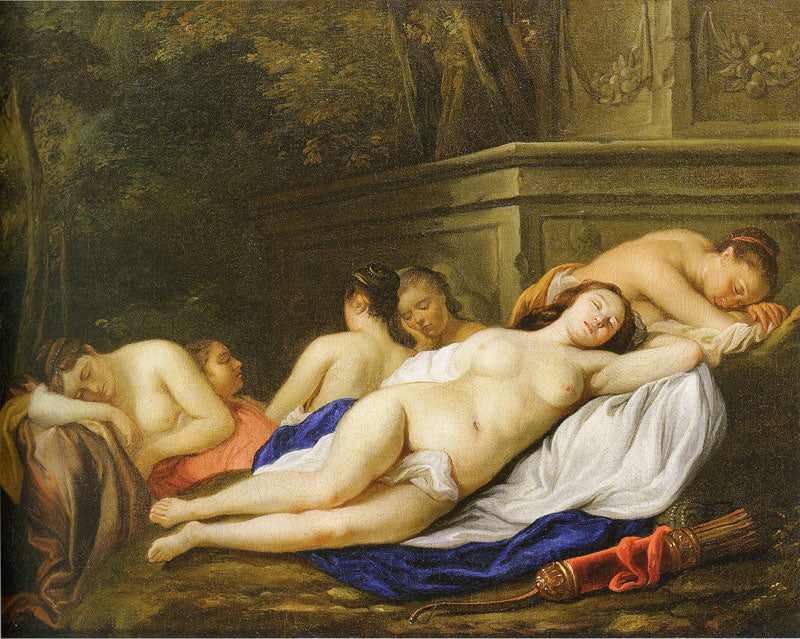 Diana and her Nymphs Sleeping, vintage artwork by Follower of Jacob Van Loo, 12x8" (A4) Poster