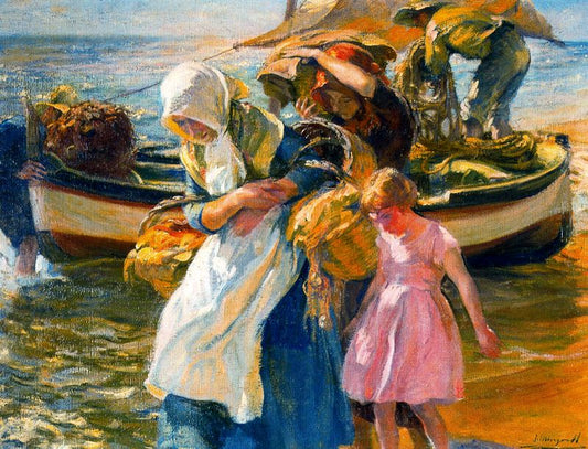 Mañana de sol, vintage artwork by Jose Mongrell Torrent, 12x8" (A4) Poster