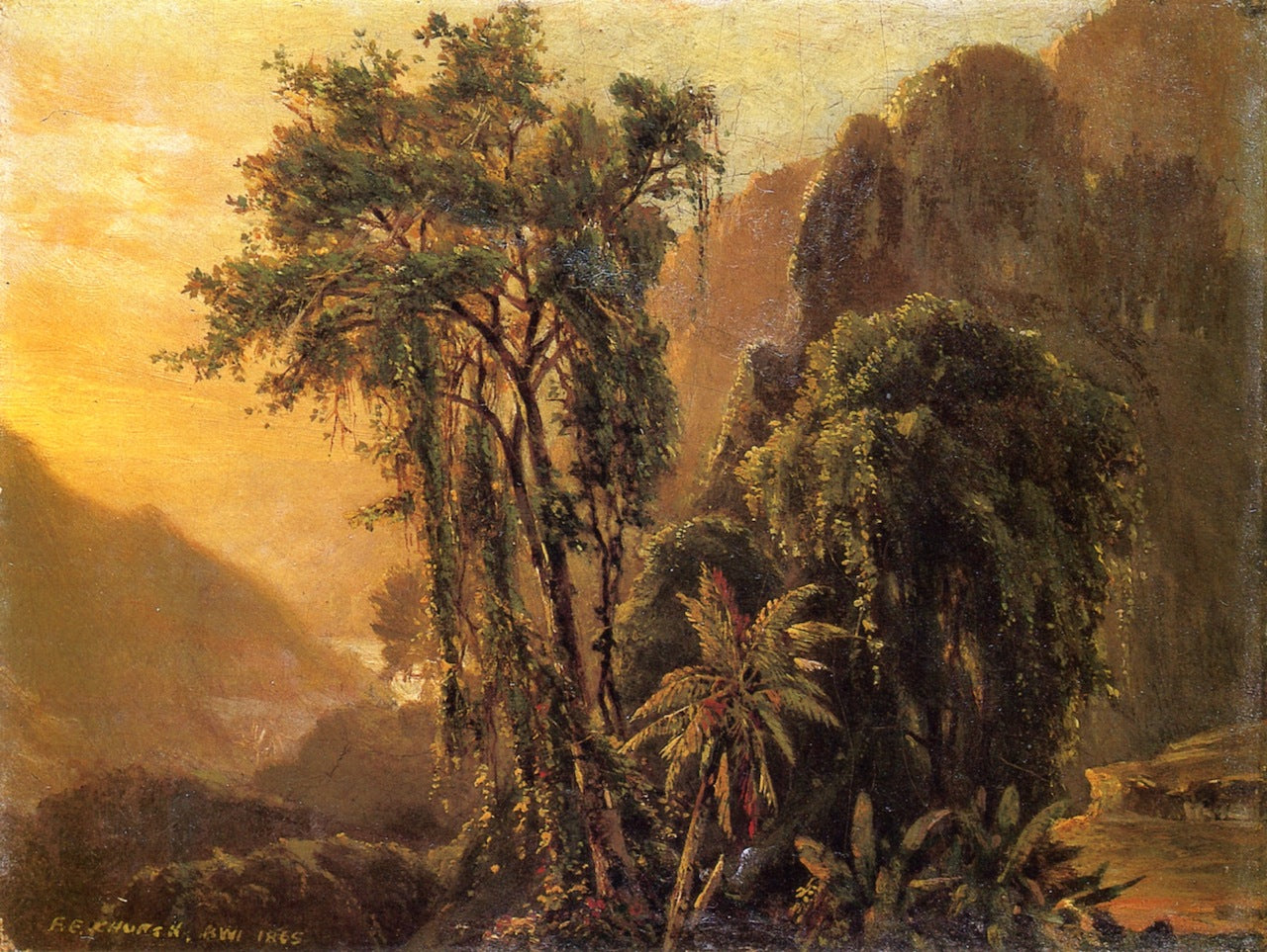 A Glimpse of the Caribbean Sea from the Jamaica Mountains, vintage artwork by Frederic Edwin Church, 12x8" (A4) Poster