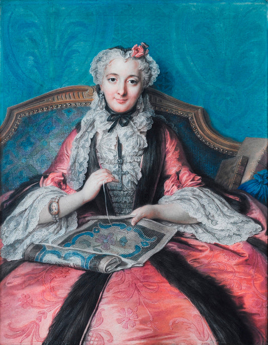 Portrait of a Woman Sewing, vintage artwork by Charles-Antoine Coypel IV, 12x8" (A4) Poster
