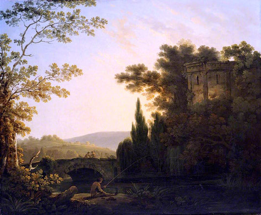 Classical Italianate Landscape with a Bridge, vintage artwork by Richard Corbould, 12x8" (A4) Poster