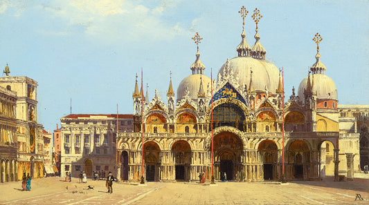 Piazza San Marco (St Mark's Square), Venice, vintage artwork by Antonietta Brandeis, 12x8" (A4) Poster