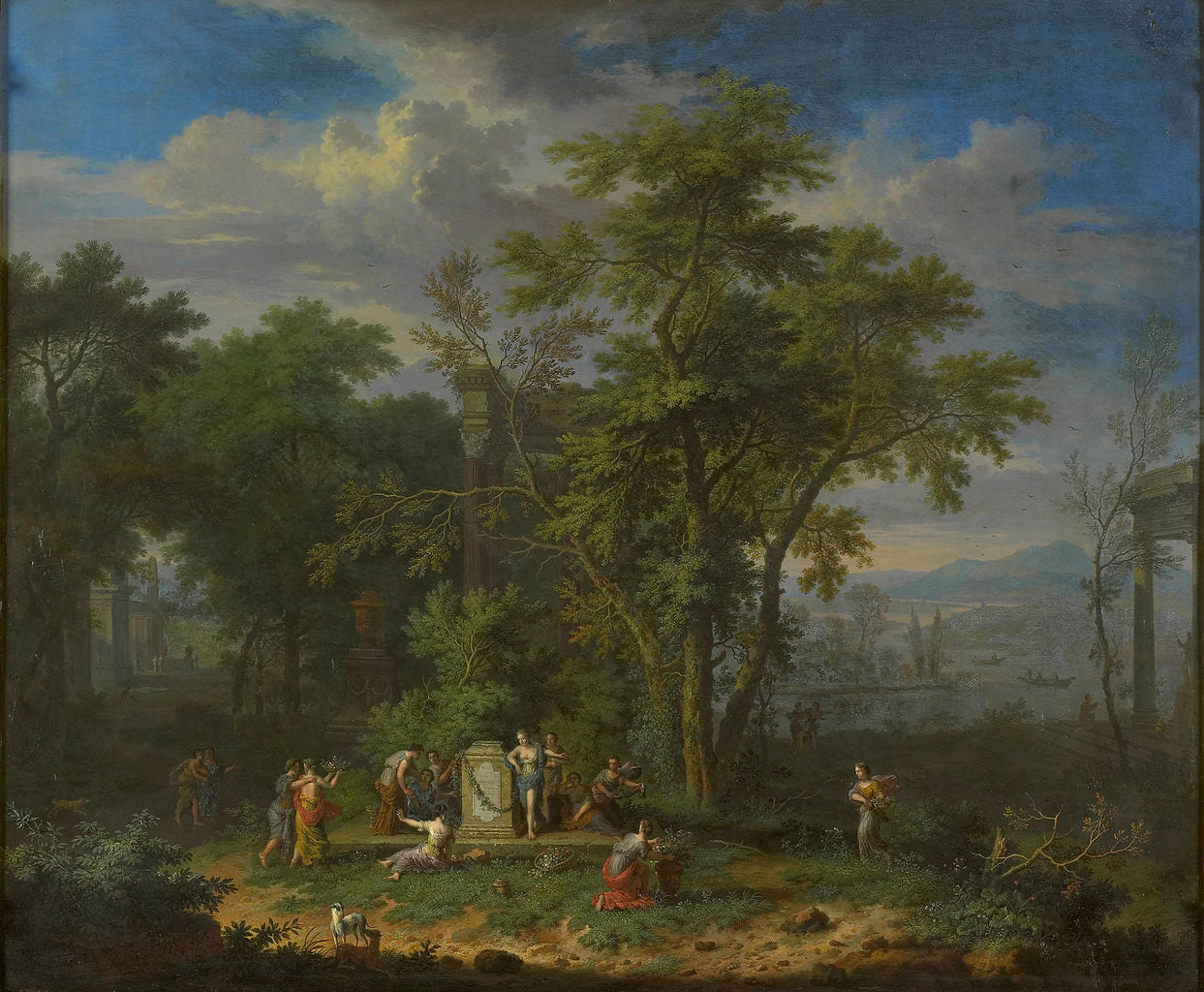 Arcadian Landscape with a Ceremonial Sacrifice, vintage artwork by Jan van Huysum, 12x8" (A4) Poster