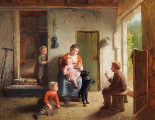 Teaching the Dog, vintage artwork by Theodore Bernard de Heuvel, A3 (16x12") Poster Print