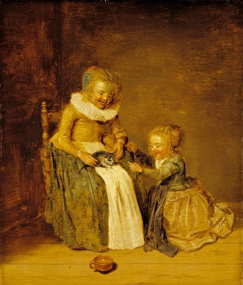 Children with a Cat, vintage artwork by Dirck Hals, 12x8" (A4) Poster