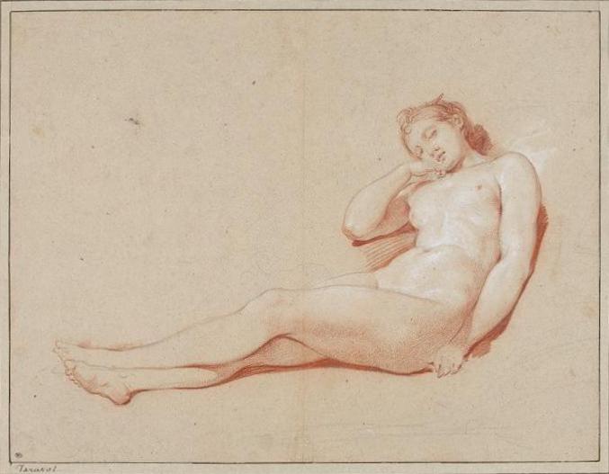 Naked Young Woman Sleeping, vintage artwork by Hugues Taraval, 12x8" (A4) Poster