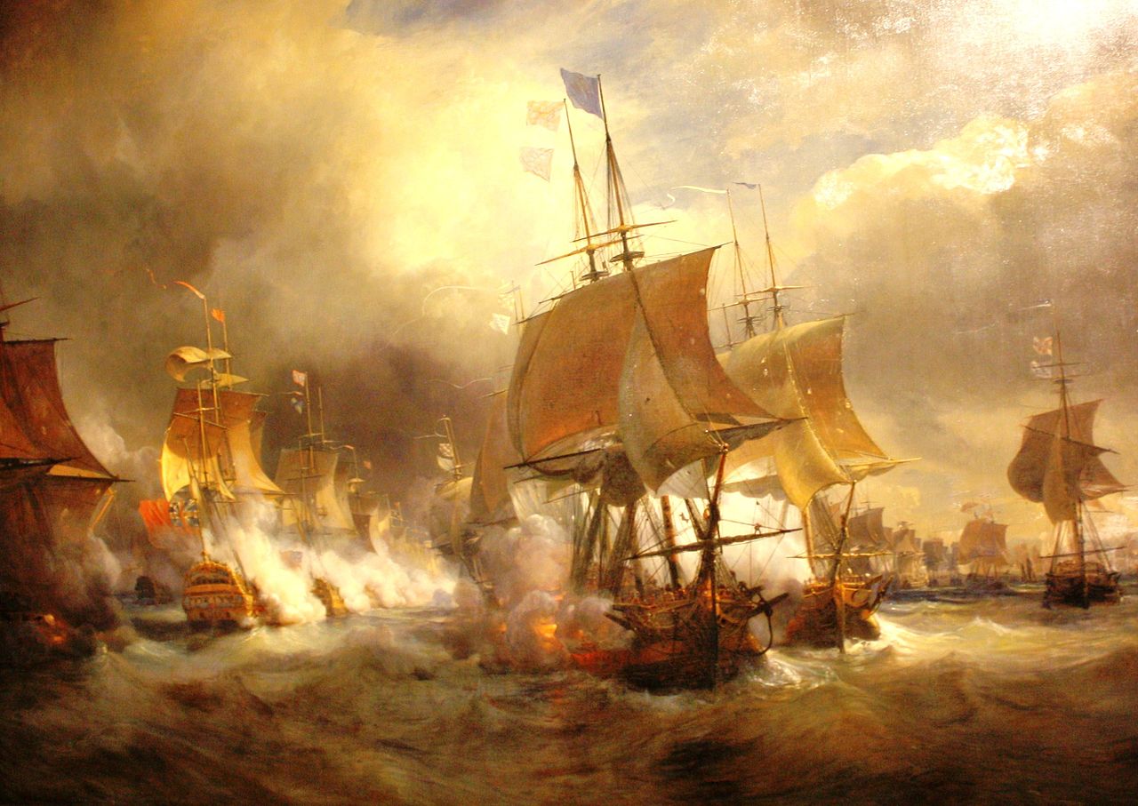 The Battle of Ouessant, 1778, vintage artwork by Theodore Gudin, A3 (16x12") Poster Print