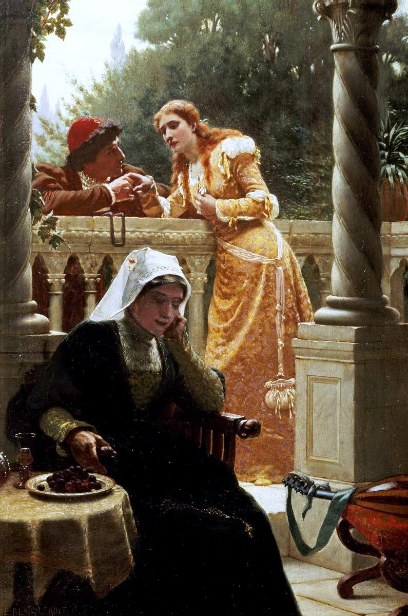 A Stolen Interview, vintage artwork by Edmund Blair Leighton, 12x8" (A4) Poster