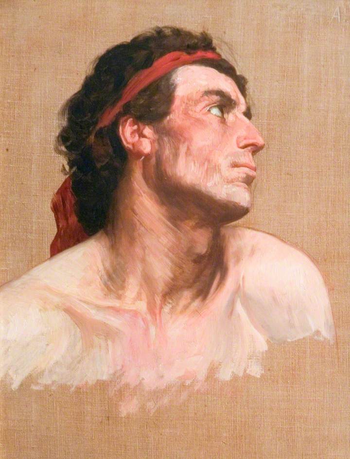 Head of a Man Looking Upwards and Sideways, vintage artwork by Alphonse Legros, 12x8" (A4) Poster
