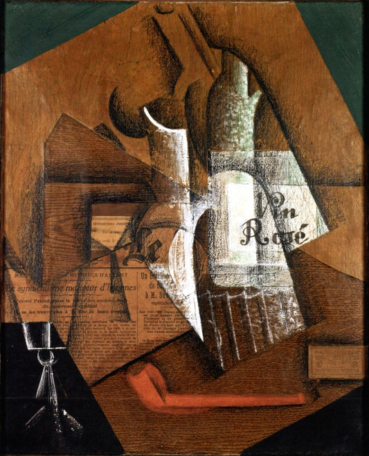 The Bottle of Rose Wine, vintage artwork by Juan Gris, 12x8" (A4) Poster