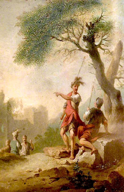 Soldiers Resting by  a Tree, with Ruins in the Background, vintage artwork by Franz de Paula Ferg, 12x8" (A4) Poster