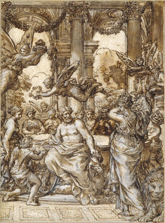 Cybele before the Council of the Gods, vintage artwork by Pietro da Cortona, 12x8" (A4) Poster