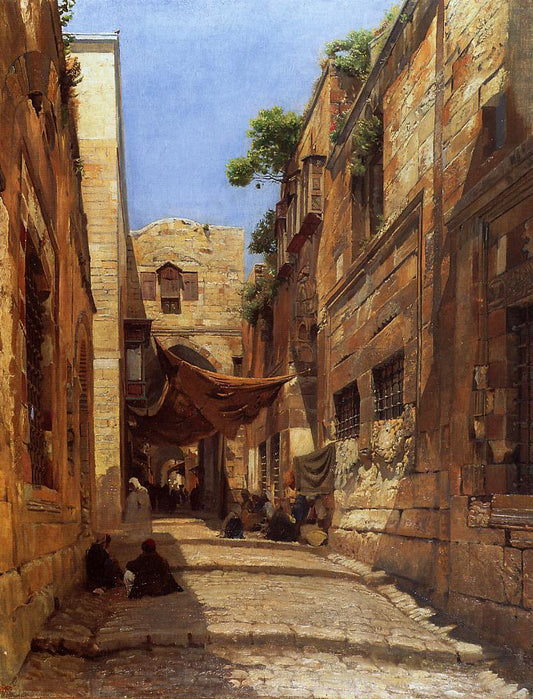 David Street in Jerusalem, vintage artwork by Gustav Bauernfeind, 12x8" (A4) Poster
