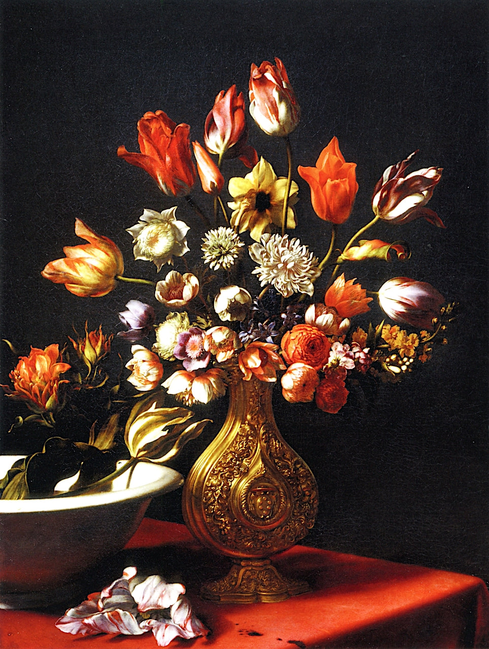 Vase of Tulips, Narcissi, Anemones and Buttercups with a Basin of Tulips, vintage artwork by Carlo Dolci, 12x8" (A4) Poster