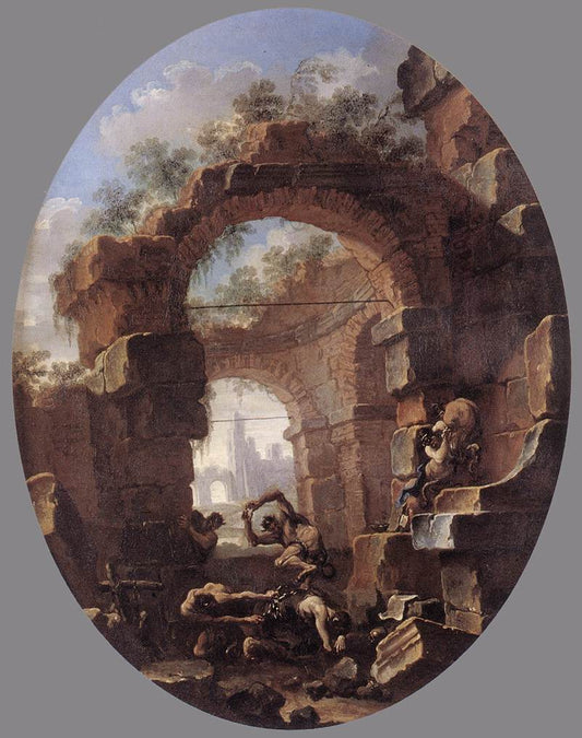 Anchorites Tempted by  Demons, vintage artwork by Salvator Rosa, 12x8" (A4) Poster