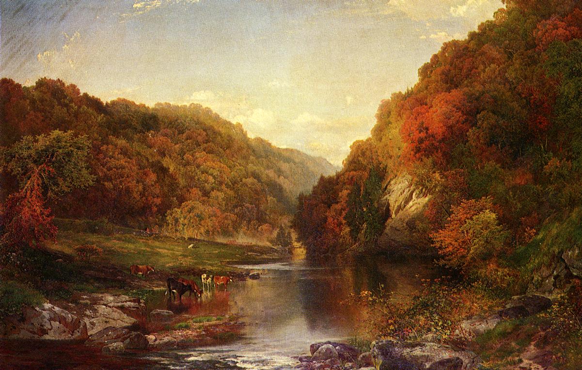Autumn on the Wissahickon, vintage artwork by Thomas Moran, 12x8" (A4) Poster