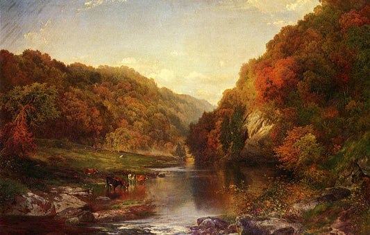 Autumn on the Wissahickon, vintage artwork by Thomas Moran, 12x8" (A4) Poster