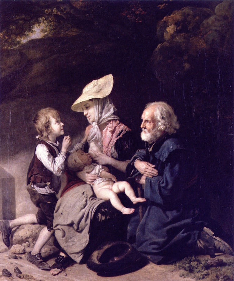 Beggars on the Road to Stanmore, vintage artwork by Johann Zoffany, 12x8" (A4) Poster