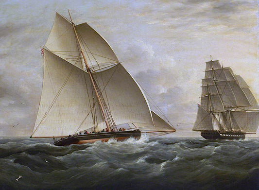 The East Indiaman 'Victorine' Pursued by  the Revenue Cutter 'Prince George', vintage artwork by William John Huggins, 12x8" (A4) Poster