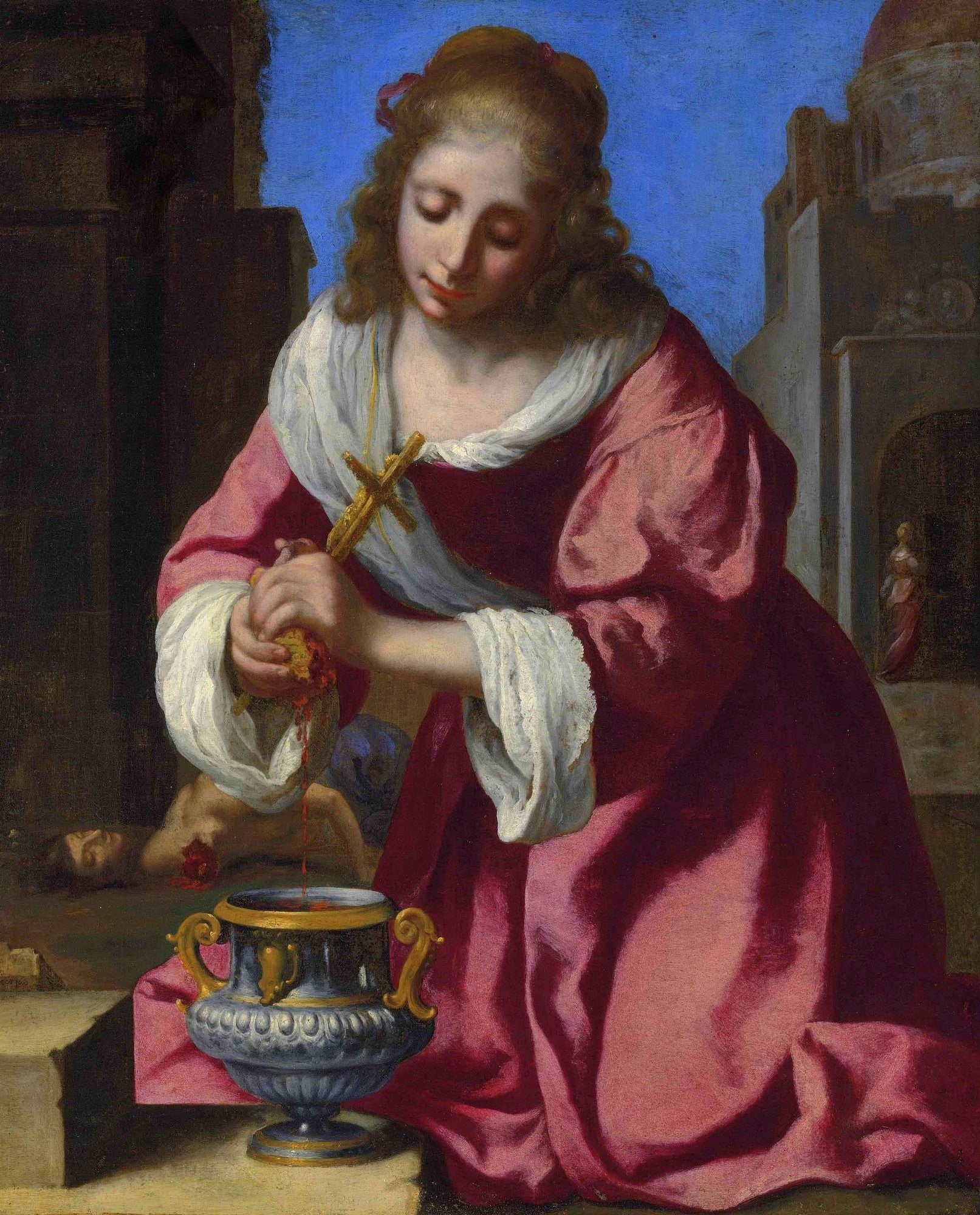 Saint Praxidis (after Felice Ficherelli), vintage artwork by Attributed to Johannes Vermeer, 12x8" (A4) Poster