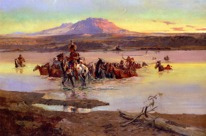 Fording the Horse Herd by Charles Marion Russell,A3(16x12