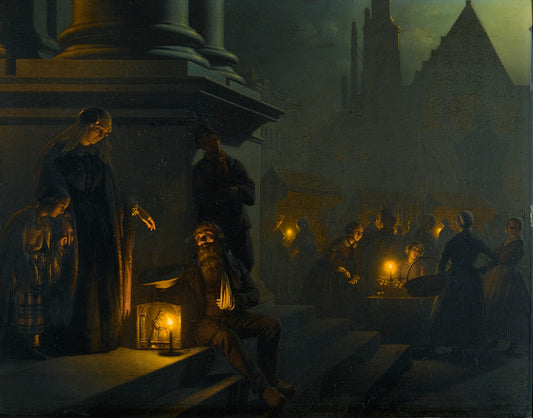 Charity in the Night Market, vintage artwork by Petrus van Schendel, A3 (16x12") Poster Print