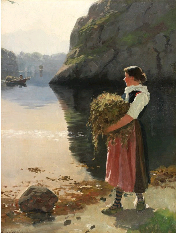 Carrying the Hay, vintage artwork by Hans Dahl, 12x8" (A4) Poster