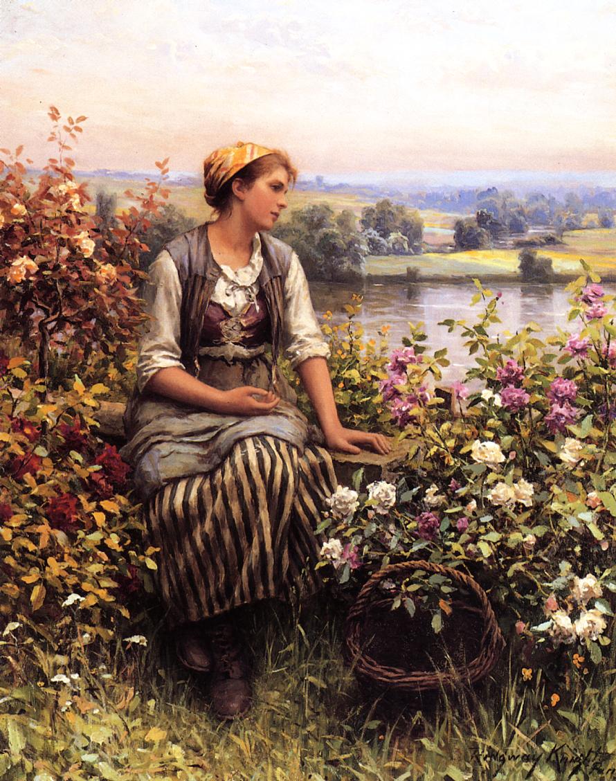 Daydreaming, vintage artwork by Daniel Ridgway Knight, 12x8" (A4) Poster