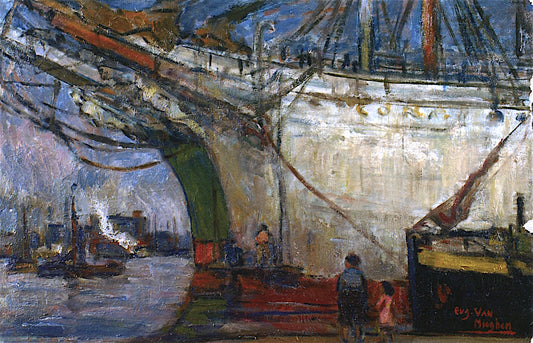Sailing Ships at the Quay, vintage artwork by Eugeen van Mieghem, 12x8" (A4) Poster