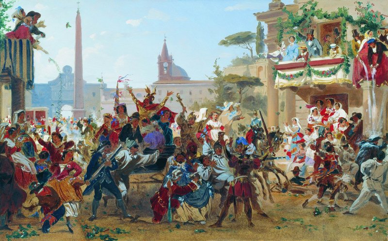 Roman Carnival, vintage artwork by Fedor Bronnikov, 12x8" (A4) Poster