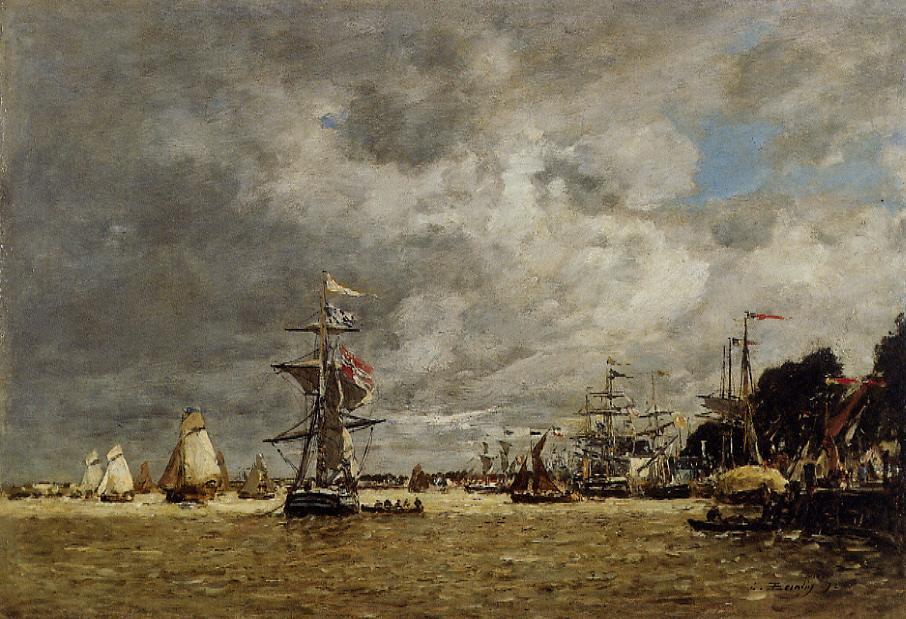 Anvers, Boats on the Escaut, vintage artwork by Eugène-Louis Boudin, 12x8" (A4) Poster